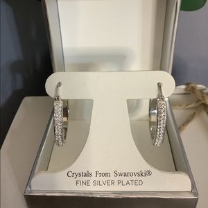Silver Plated Swarovski Stone Crystals Hoop Earrings